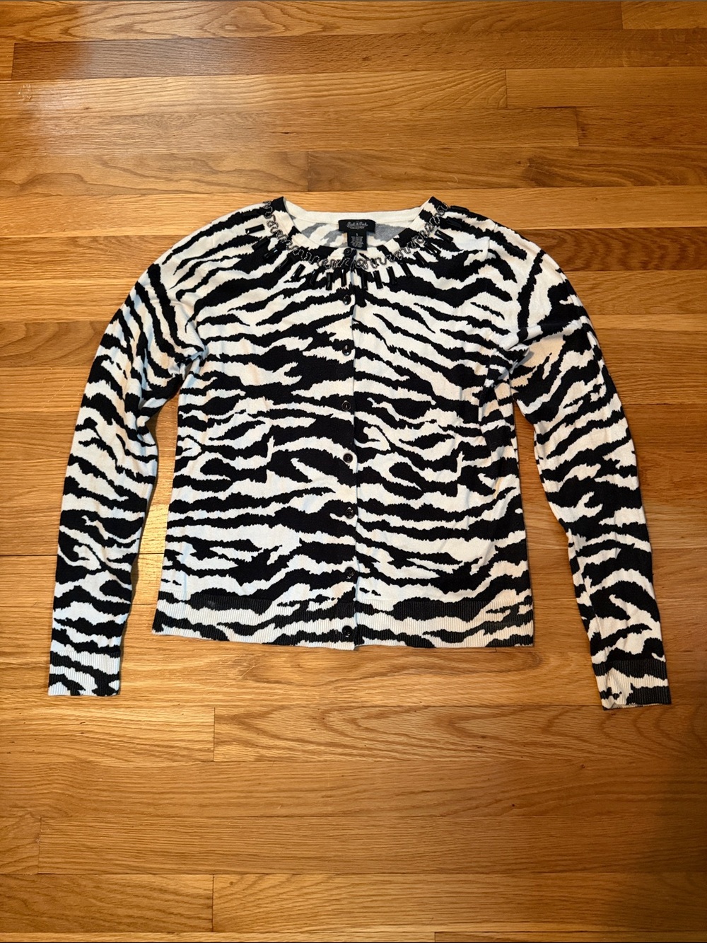 Peck & Peck Black and White Zebra Print Cardigan